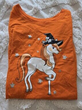 Girl's Celebrate Halloween Orane Tee Unicorn Graphic Sparkles XXL 18 Novelty Fun